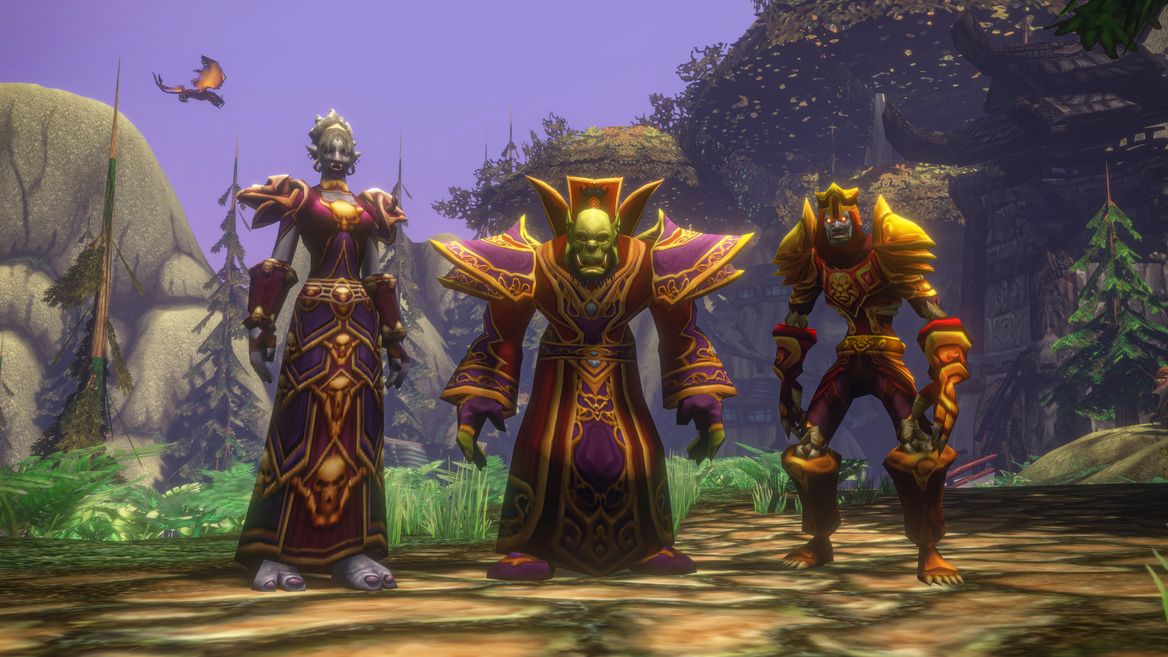 A troll, an orc, and a forsaken in their armor