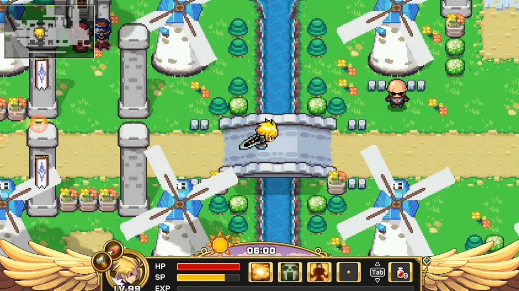 Zenonia 1 Exploration Screenshot, overhead of a pixellated character in a green overworld