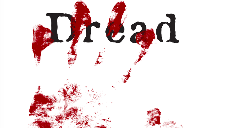 A bloody handprint over the word Dread