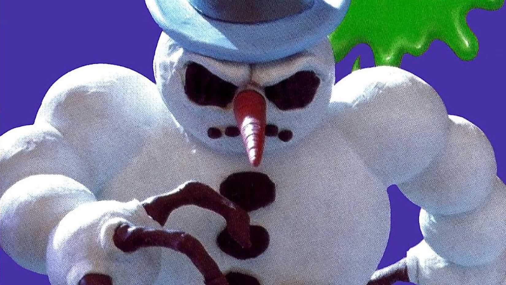 ClayFighter cropped cover art shows an angry looking snowman stomping toward the viewer