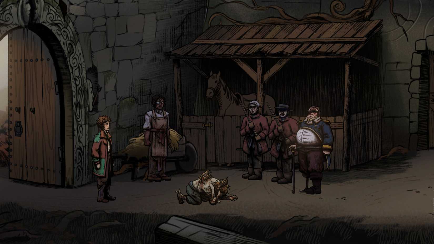 A villager lays down in the street in Curse of Resthaven.