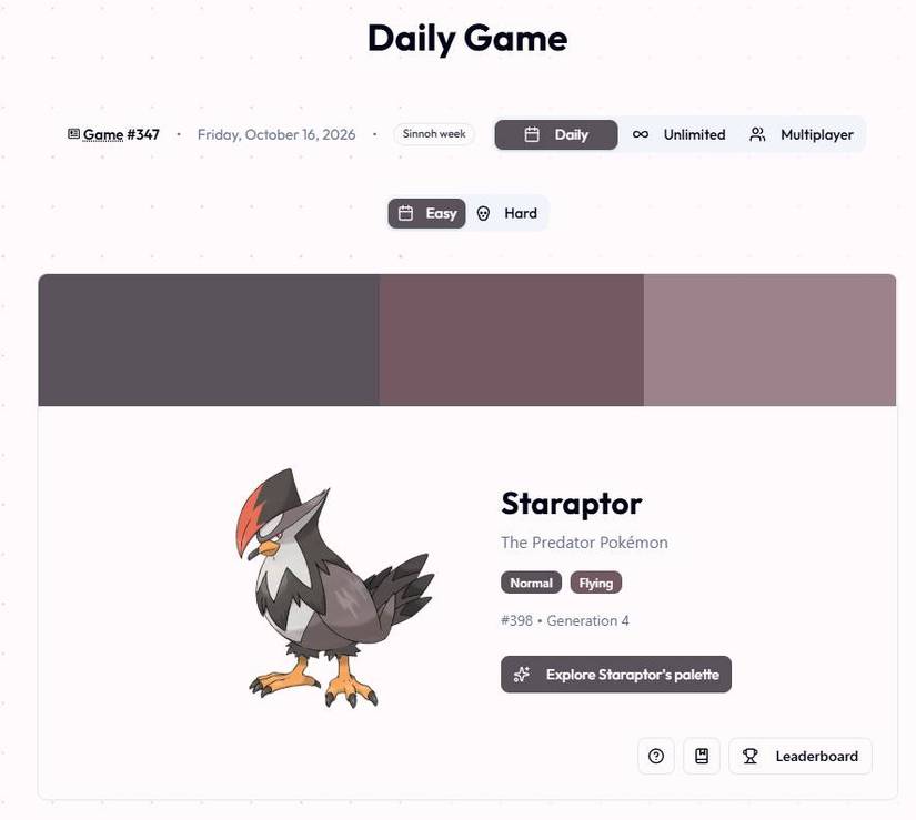The Pokemon Palette daily game.