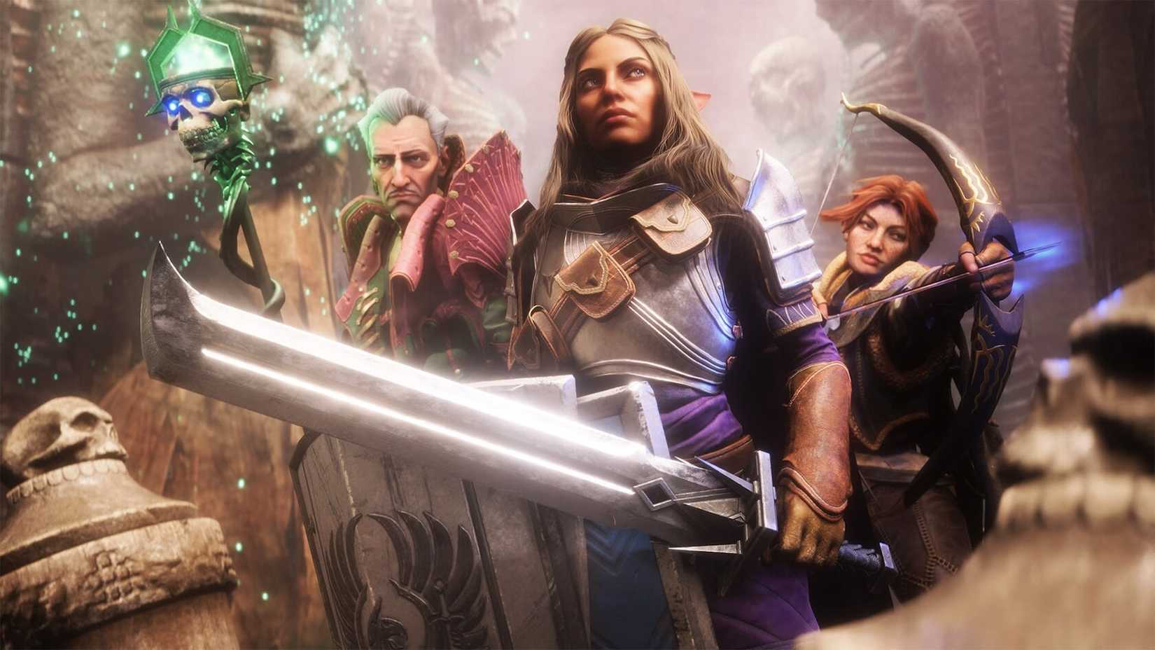 Rook poses next to two other Dragon Age The Veilguard heroes