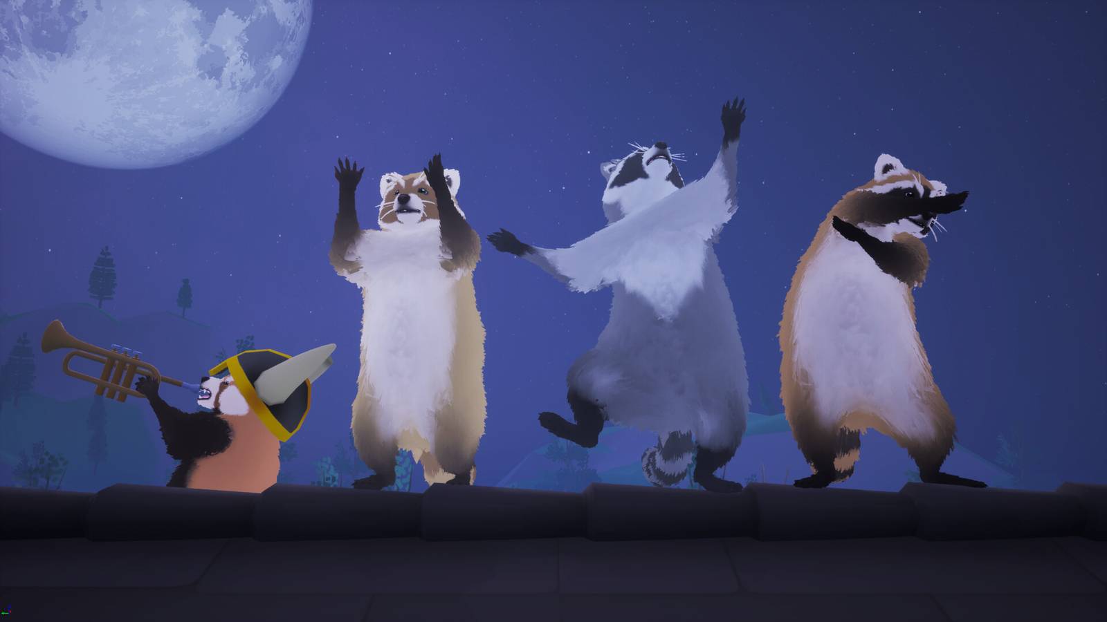 Four raccoons hang out together in Dumpster Gang.