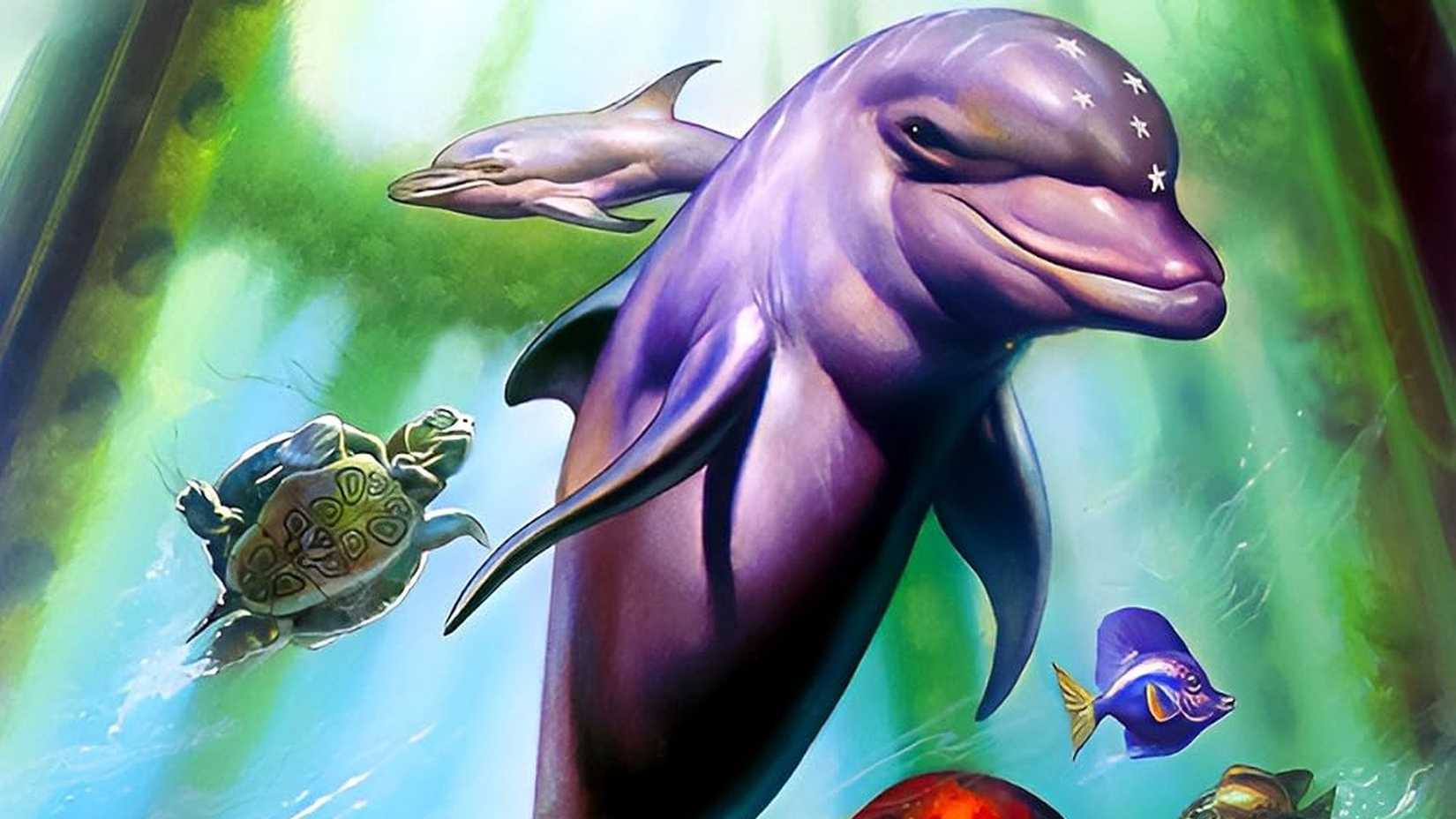 Ecco: The Tides of Time cropped cover art shows Ecco with a sea turtle and fish swimming nearby