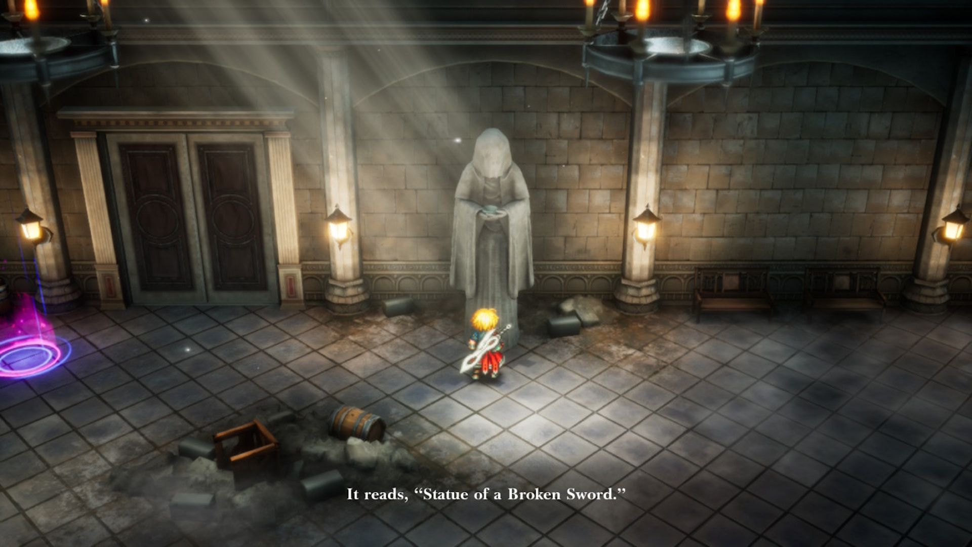 The broken sword statue in Final Fantasy Resonance