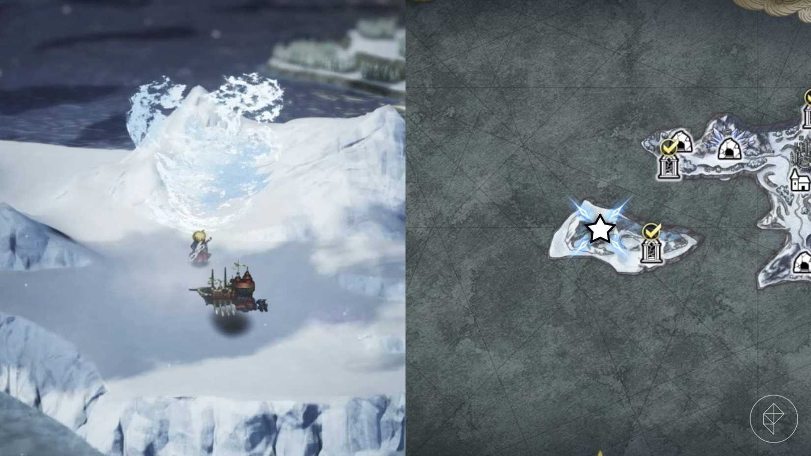 A split image showing Shiva's location in Final Fantasy Resonance