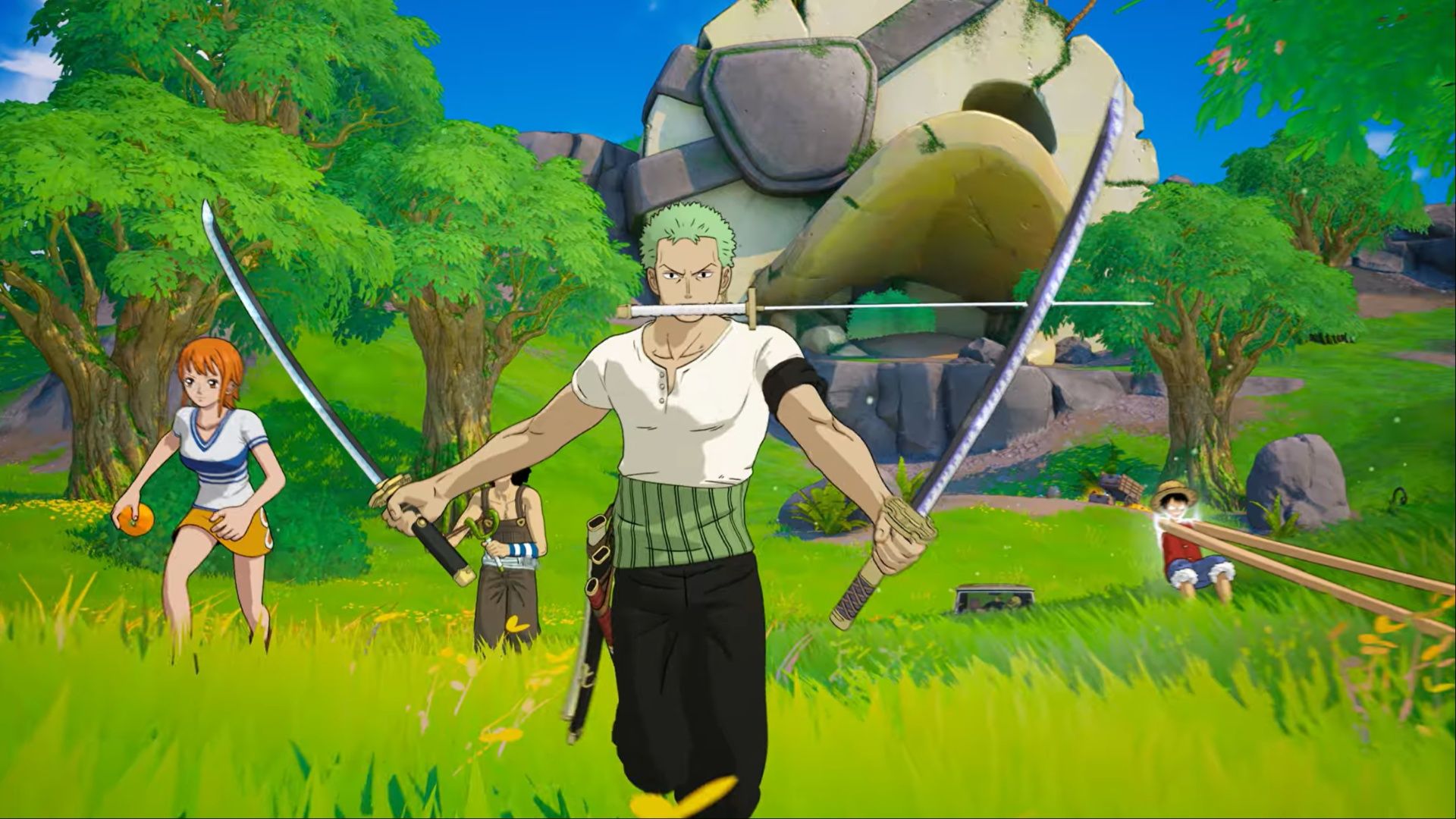 one piece characters on the battle royale island in fortnite