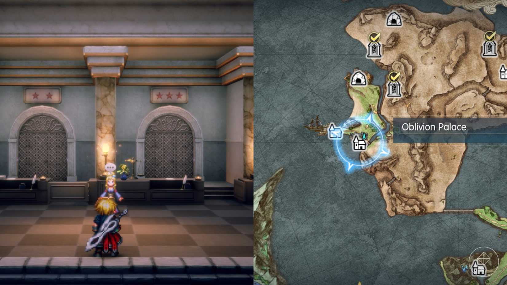 Rain stands in front of the princess in the Oblivion Palace in Final Fantasy Resonance.