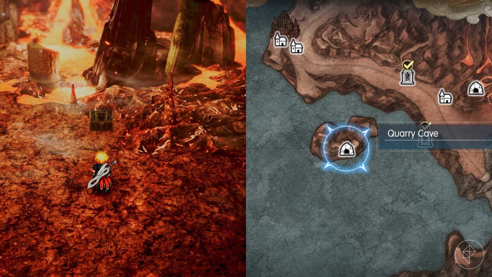 Rain approaches a chest in a lava-filled cave in Final Fantasy Resonance.