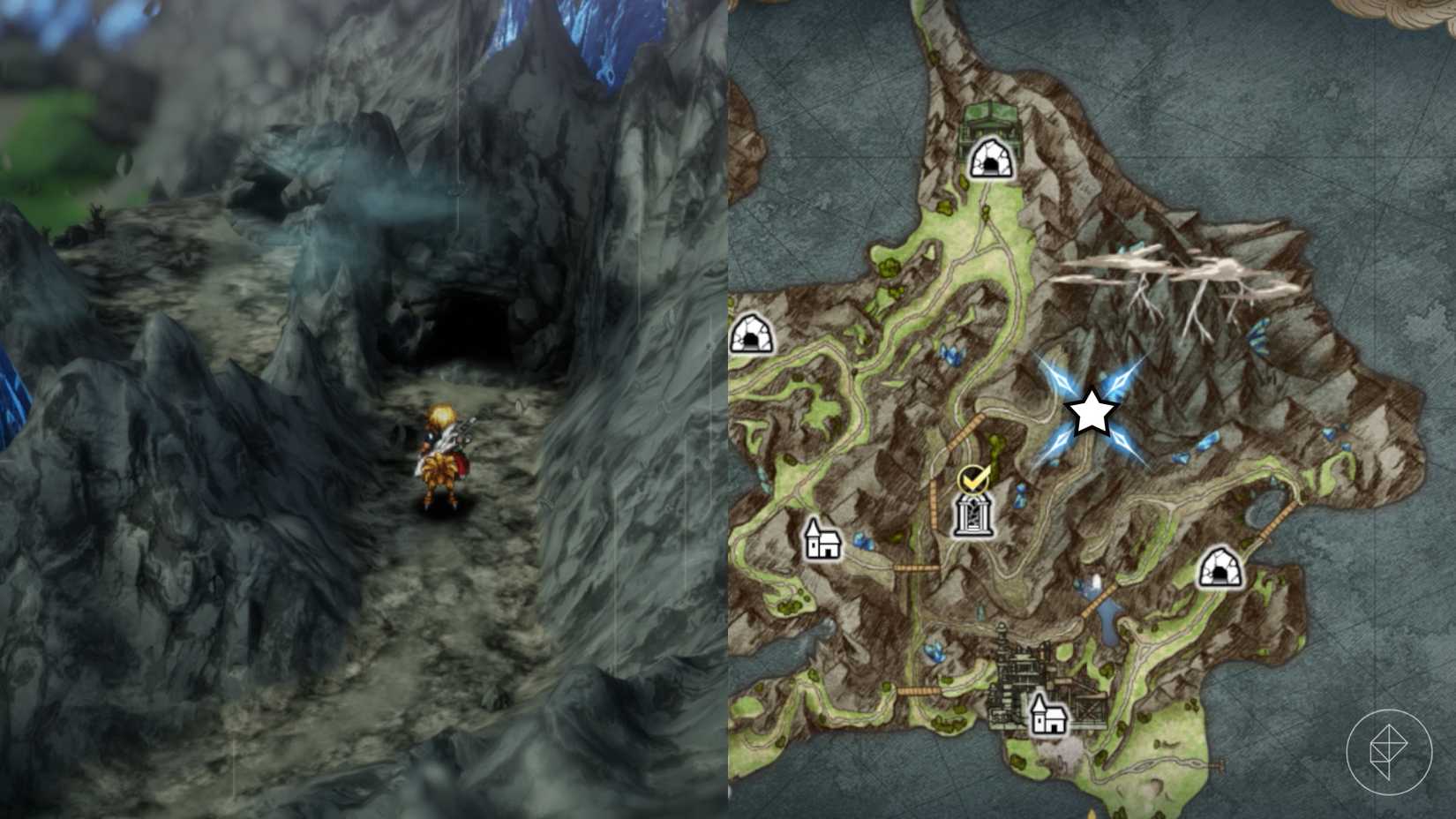 Rain approaches a cave in the mountains, which also leads to Mt. Thunderclap in Final Fantasy Resonance
