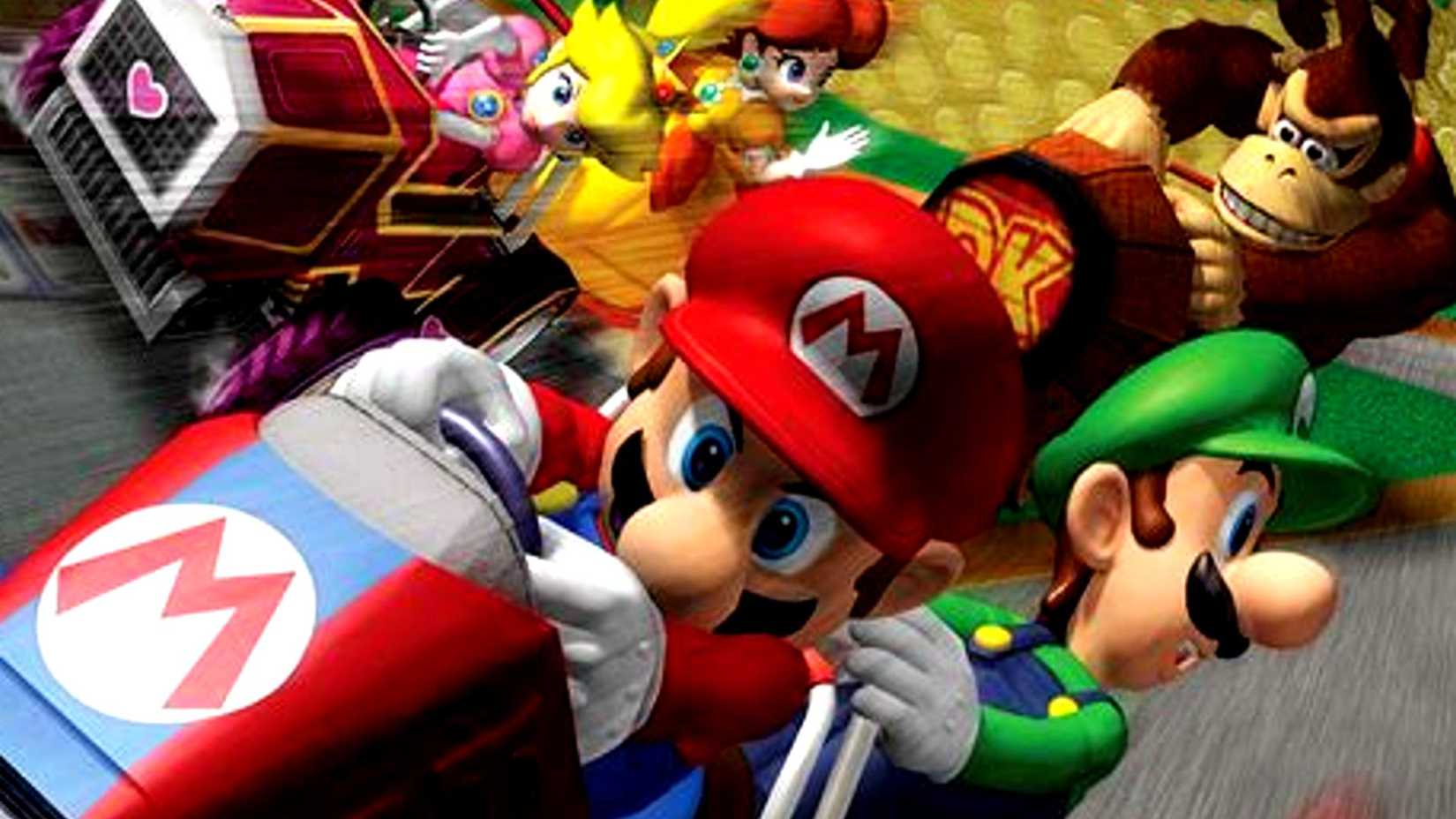 Double Dash cropped cover art shows Mario and Luigi riding in a kart together with other characters catching up behind them.