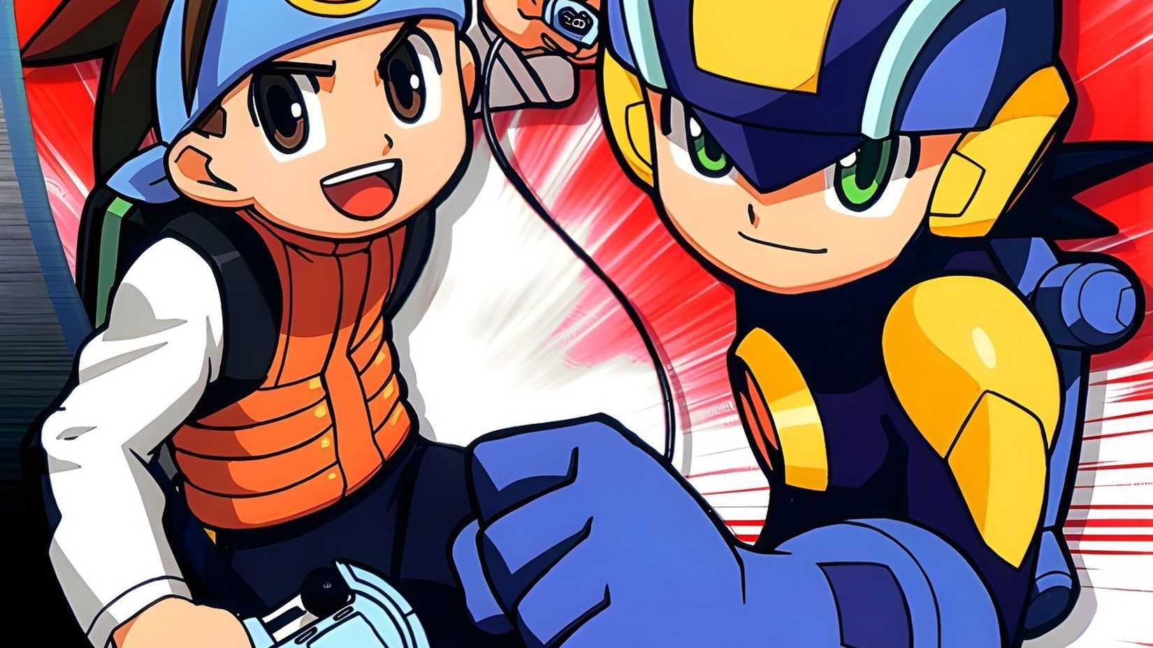 Mega Man Network Transmission cropped cover art shows Mega Man characters facing toward the viewer.