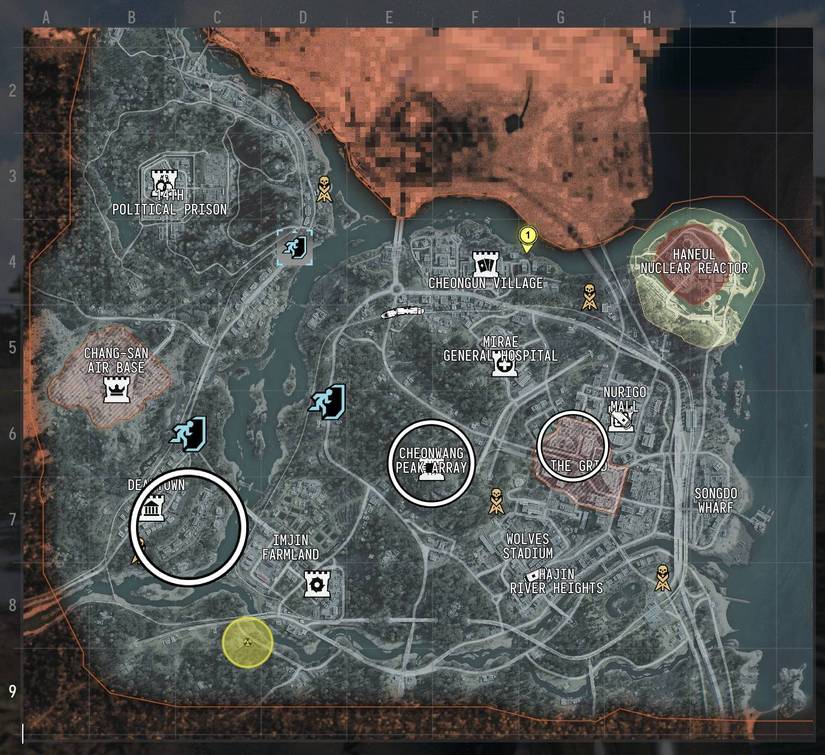 How to get comms modules in DMZ in Modern Warfare 4 6 The DMZ map with three of the best places to find comms modules circled.