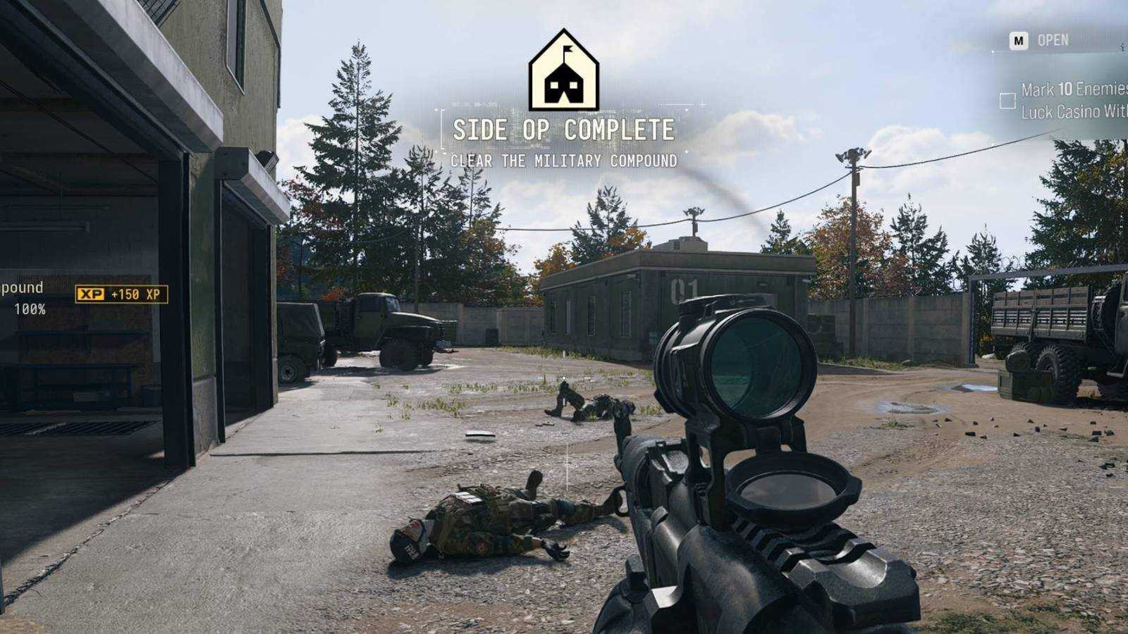 The in-game pop-up when you clear a compound in DMZ.