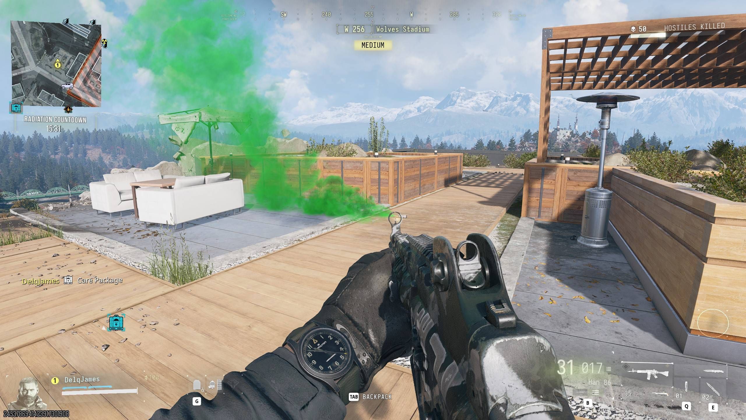 The green flare coming from a fulton drop marker in DMZ.