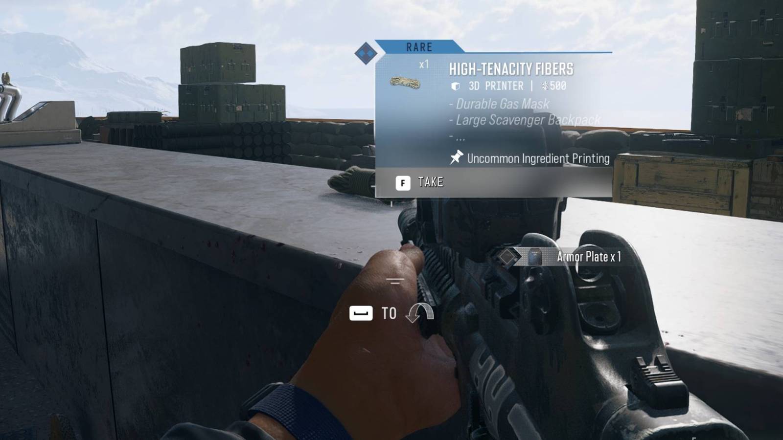 The player looking at high-tenacity fibers in DMZ.