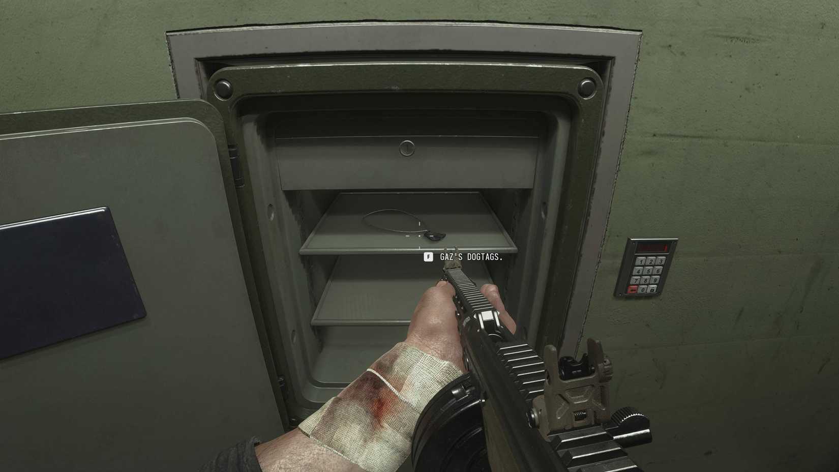 The open safe in Escape in Modern Warfare 4 with Gaz's dogtags inside.