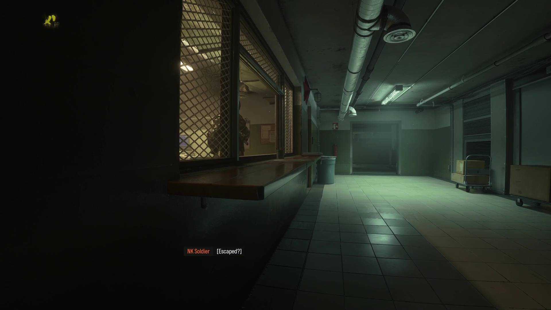 A guard in Modern Warfare 4 about to leave the room with the safe code in.
