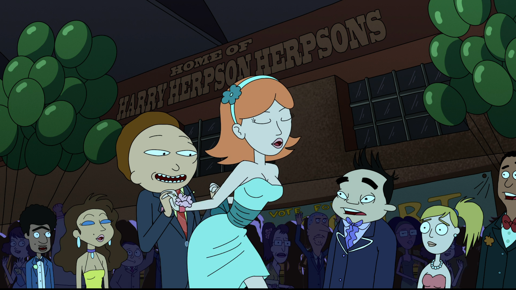 Morty dances with Jessica in Rick Potion Number 9