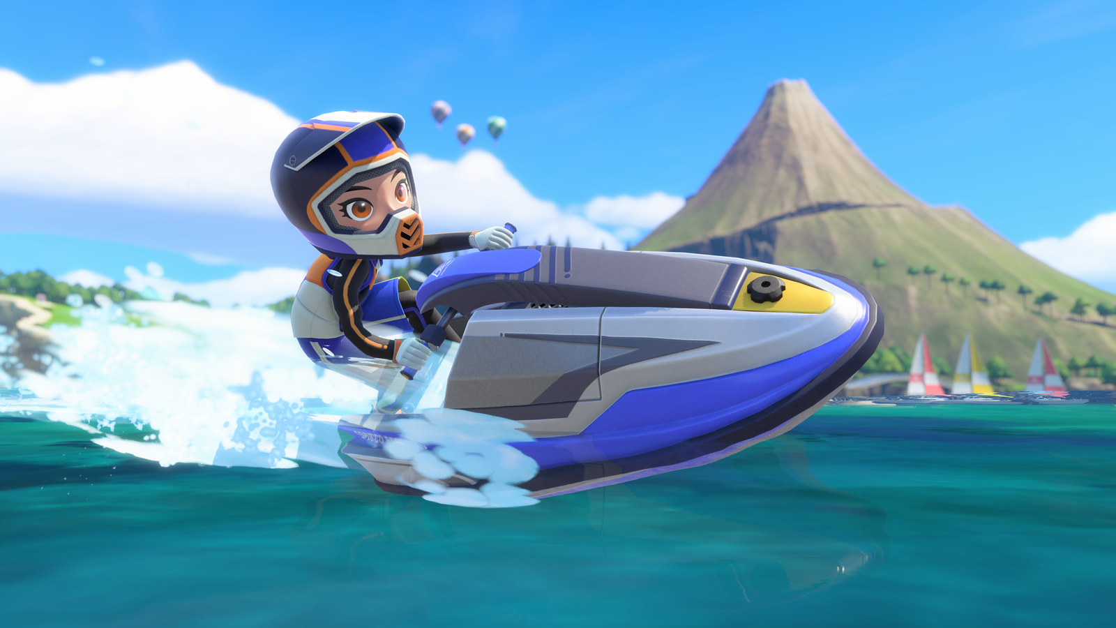 A character rides a jet ski in Nintendo Switch Sports Resort.