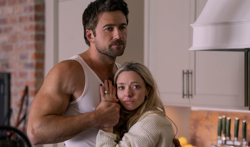 Nina and Andrew share a moment in The Housemaid