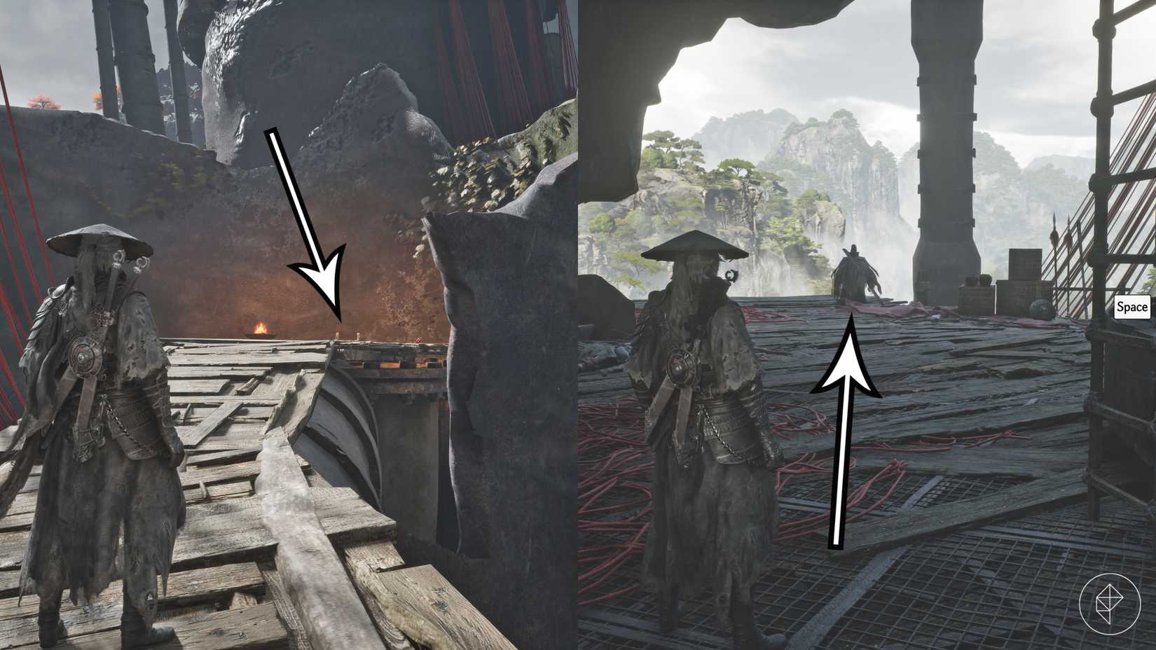 Where to find the primal stone for 'A Severed Mindseal' in Phantom Blade Zero 9 Arrows point to the enemy that drops the Sha-Chi Furnace Inspection Crank in Phantom Blade Zero.
