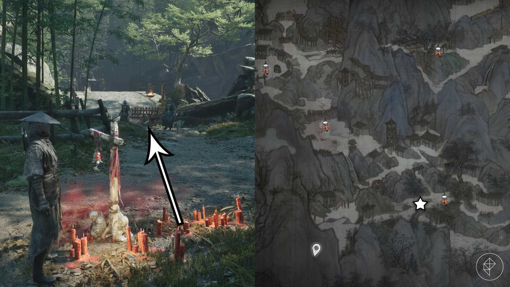 The path to the third shrouded area on the Weeping Creek Valley map in Phantom Blade Zero.