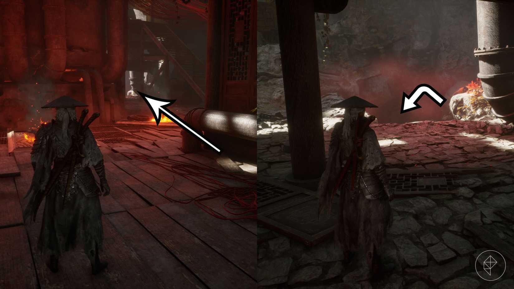 A Phantom Blade Zero montage showing the path insid ethe Sha-Chi tower to reach Hua's boss arena