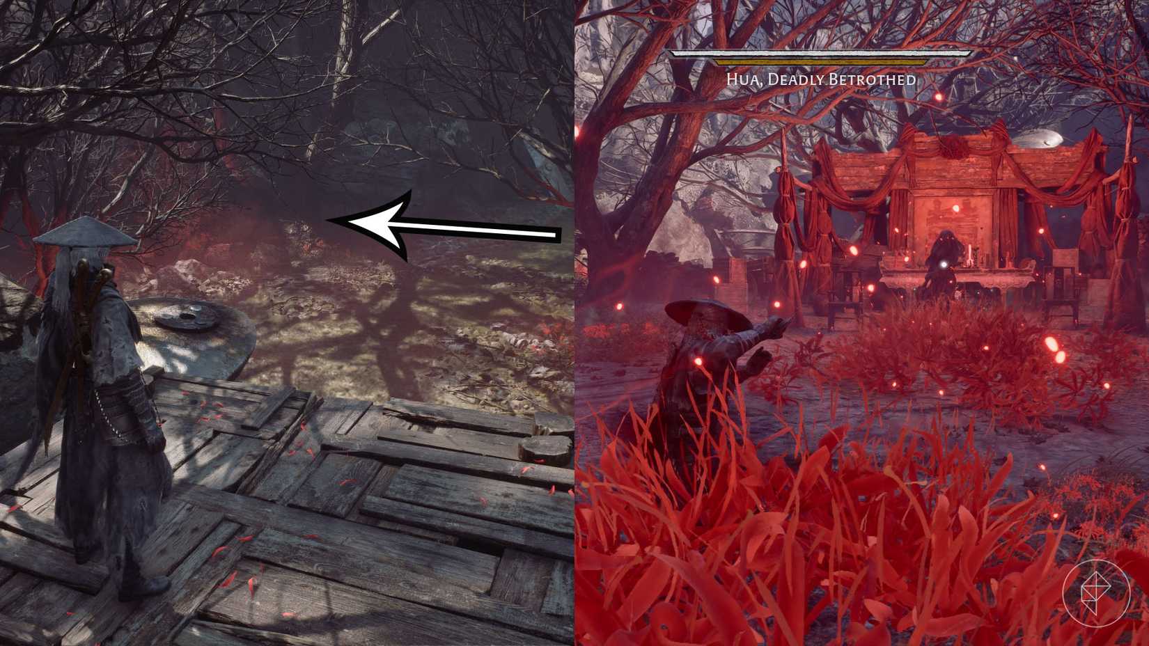 Where to find the Flesh Lily in Phantom Blade Zero 15 A Phantom Blade Zero montage showing where to find Hua's boss arena