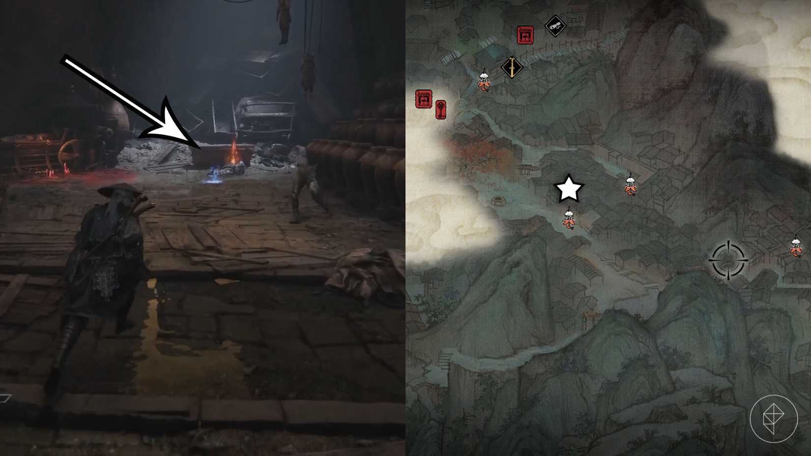 A Phantom Blade Zero montage showing the location of the Mandate Encampment key
