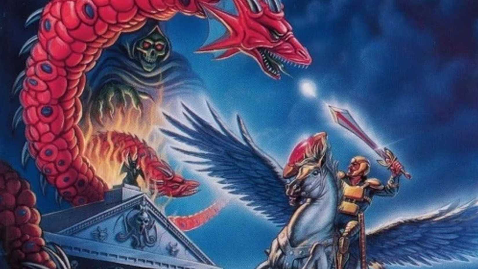 Phelios cropped artwork from Mega Drive cover shows Apollo astride Pegasus, facing a red dragon