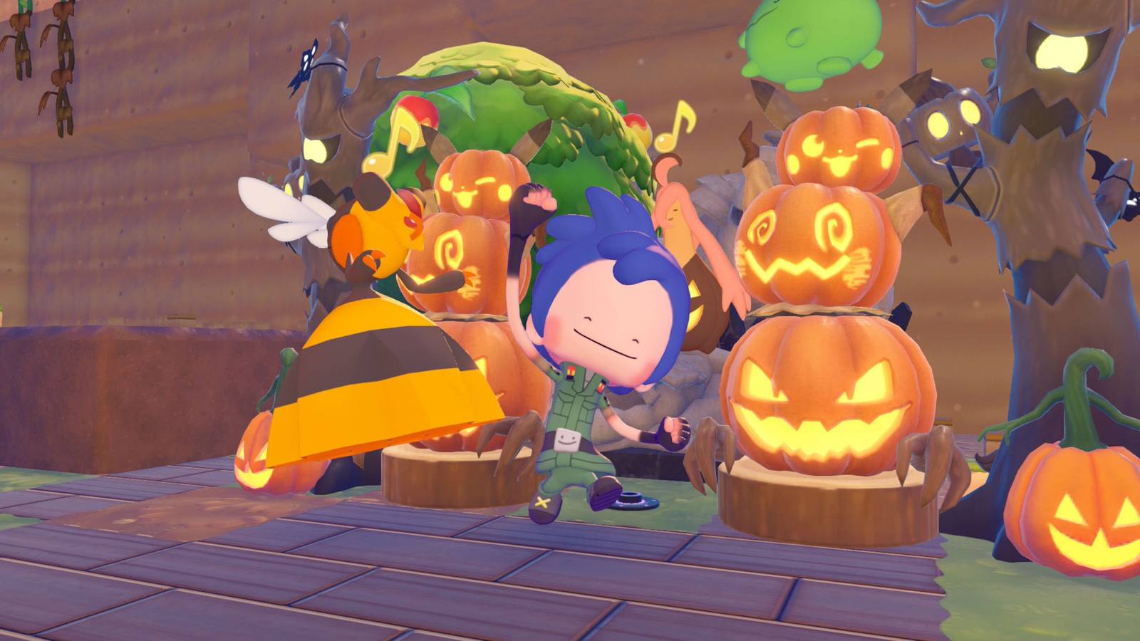 A Pokémon Pokopia screenshot showing Ditto and some of the furnishing items from the 