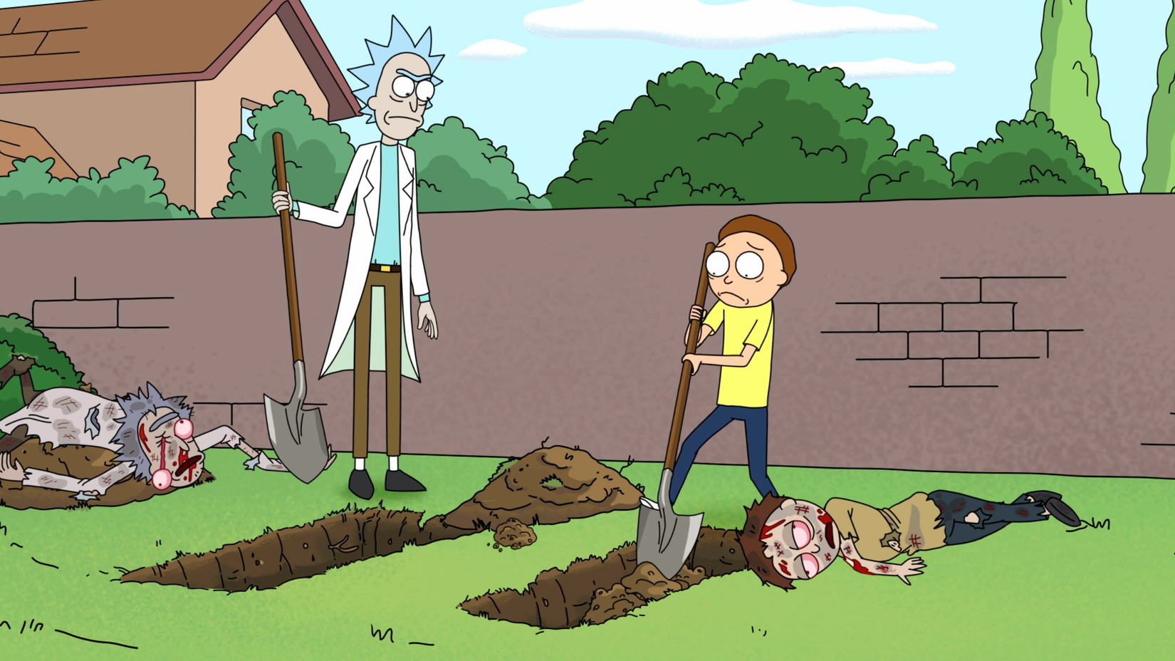 Rick and Morty bury their bodies in Rick Potion Number 9