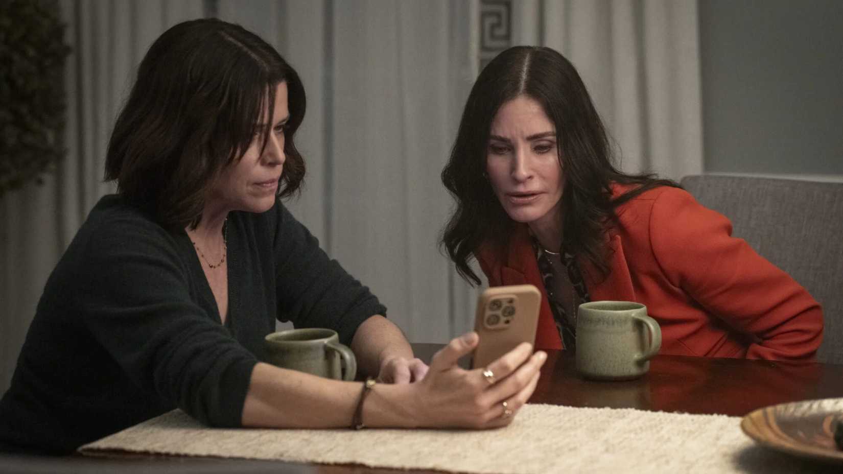 Neve Campbell, left, and Courteney Cox are shown in a scene from Scream 7.