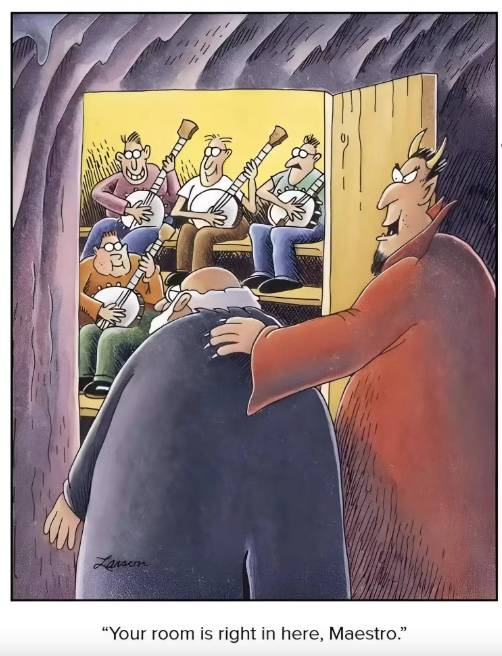 The Far Side hell banjos