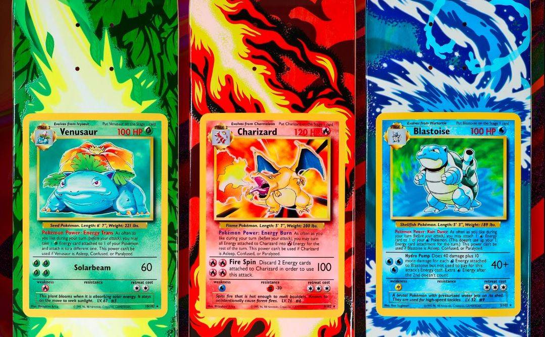 Some of the designs for the Santa Cruz Pokemon TCG blind bags, which depict classic designs for fan favorite monsters like Charizard, Blastoise, and Venasasur.