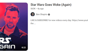 A screenshot of a YouTube video from Ben Shapiro criticizing Star Wars