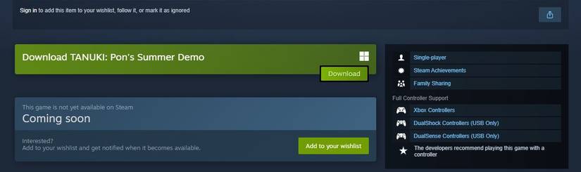 A Steam wishlist button appears on a game page.