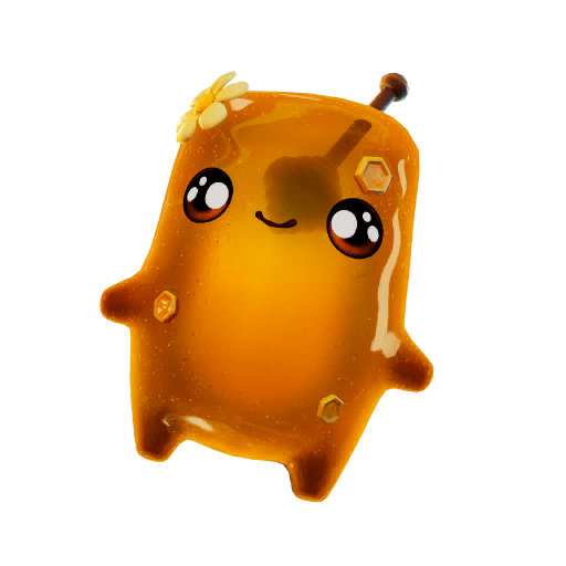 A Fortnite sprite made of honey with a flower and honeycombs on it