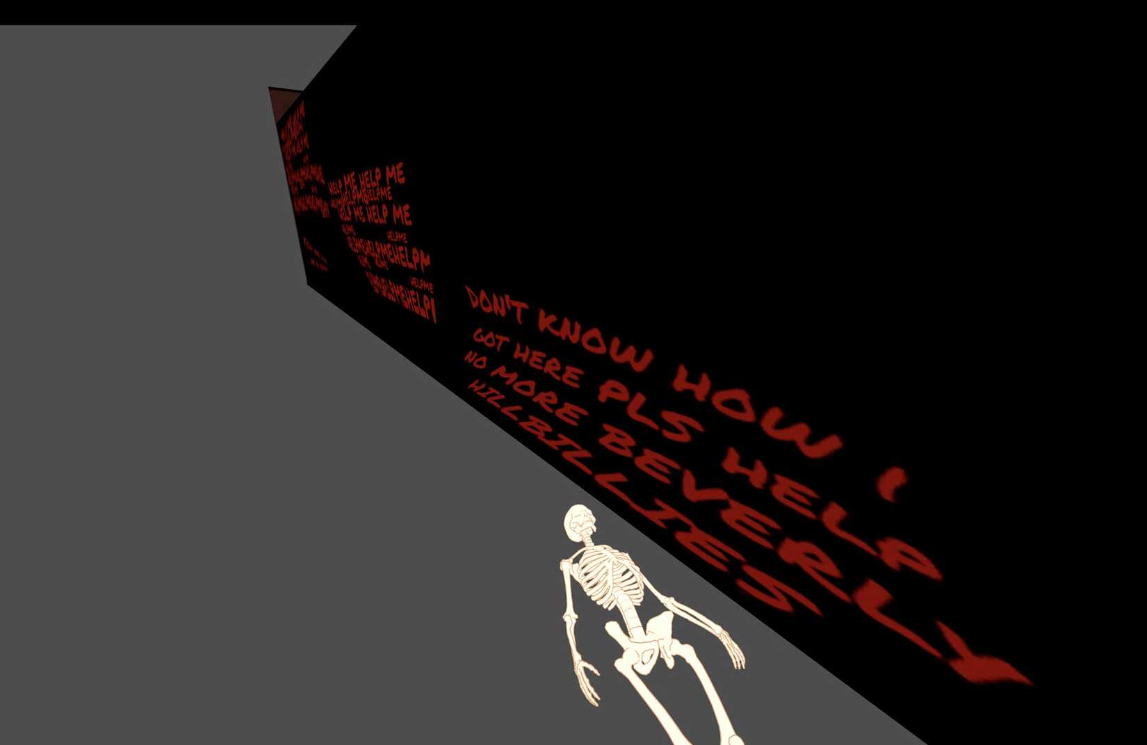 A skeleton lays near a wall in The Onion Voting Simulator 3D.