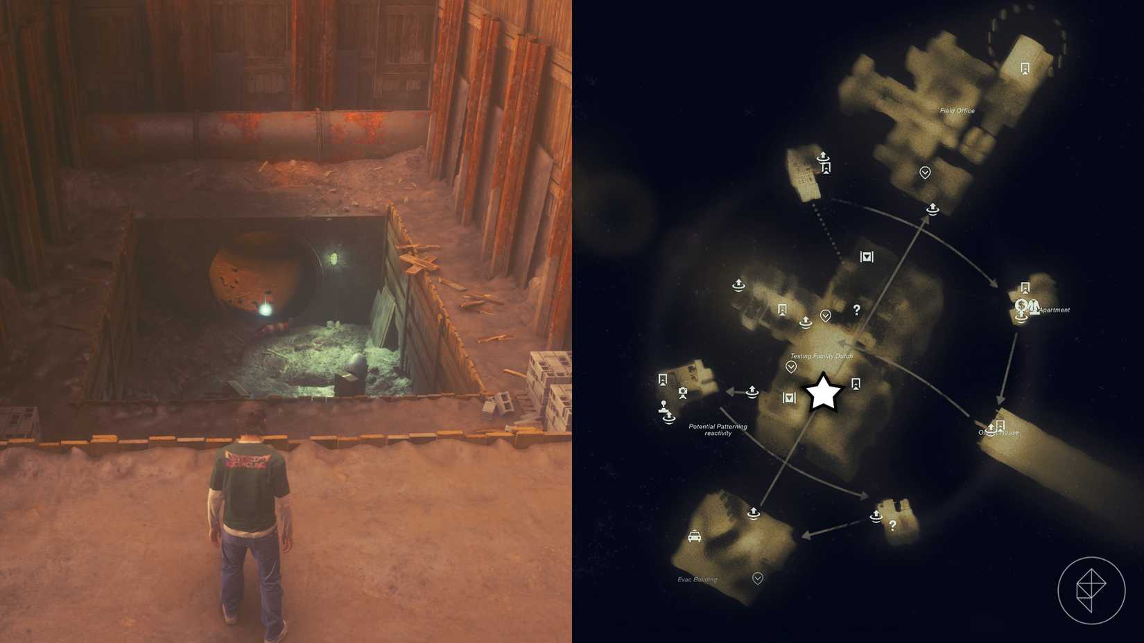 Dylan standing in front of a sewer entrance in the Unknown in Control Resonant.