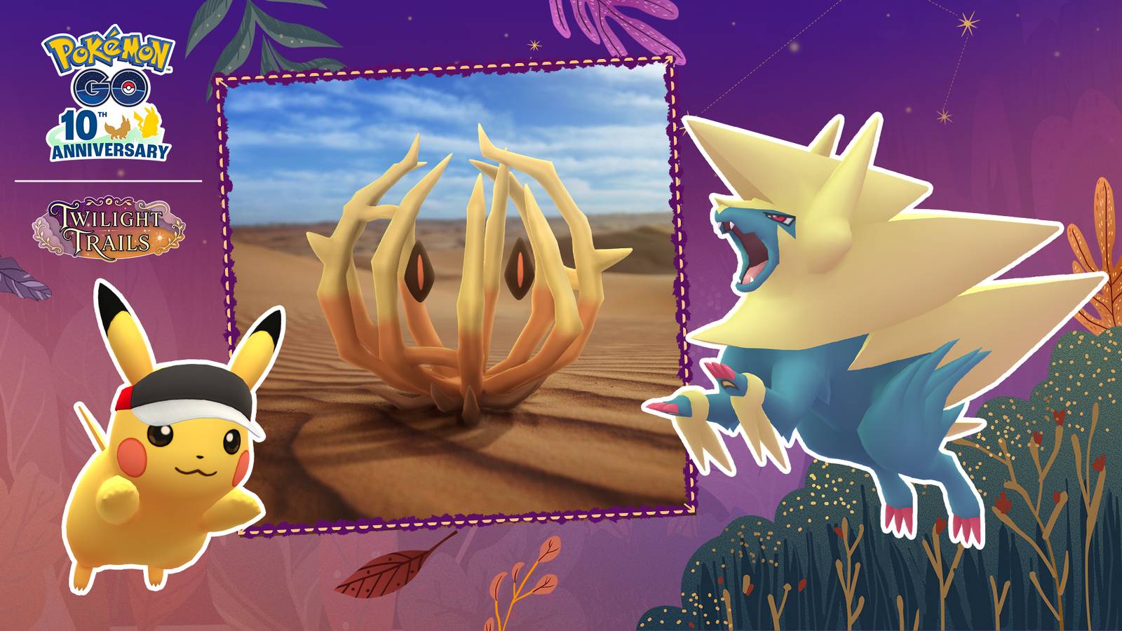 A Bramblin, Mega Manectric, and a visor-wearing Pikachu in Pokémon Go