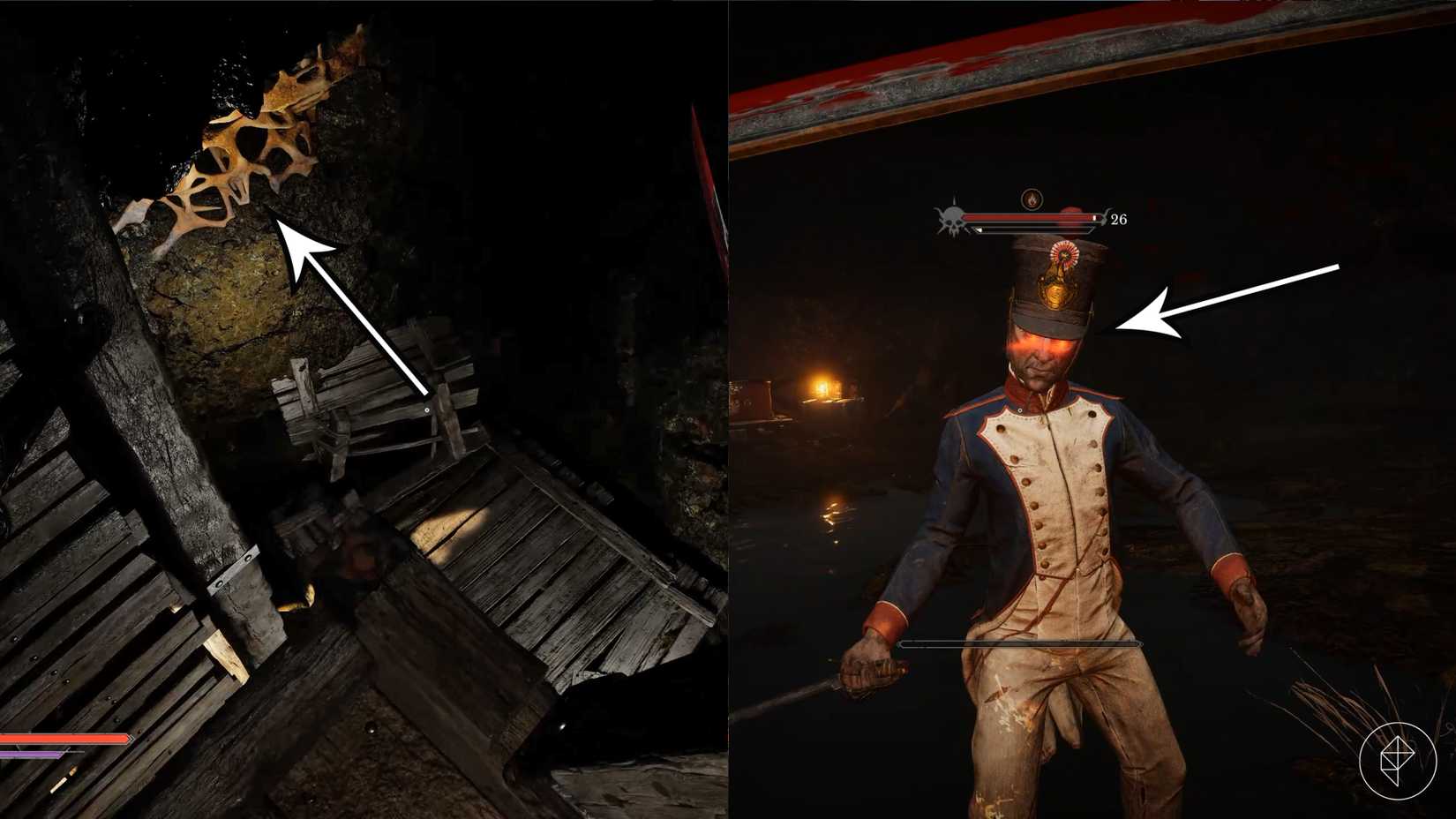 The hidden cave and elite soldier in "An Unheard Farewell" in Valor Mortis.