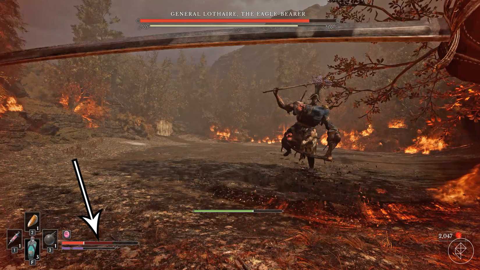 An arrow points to recoverable HP in Valor Mortis.