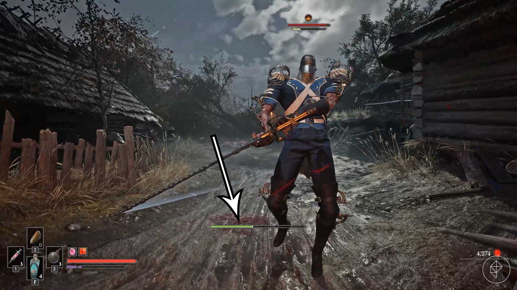 An arrow points to the endurance bar in Valor Mortis.