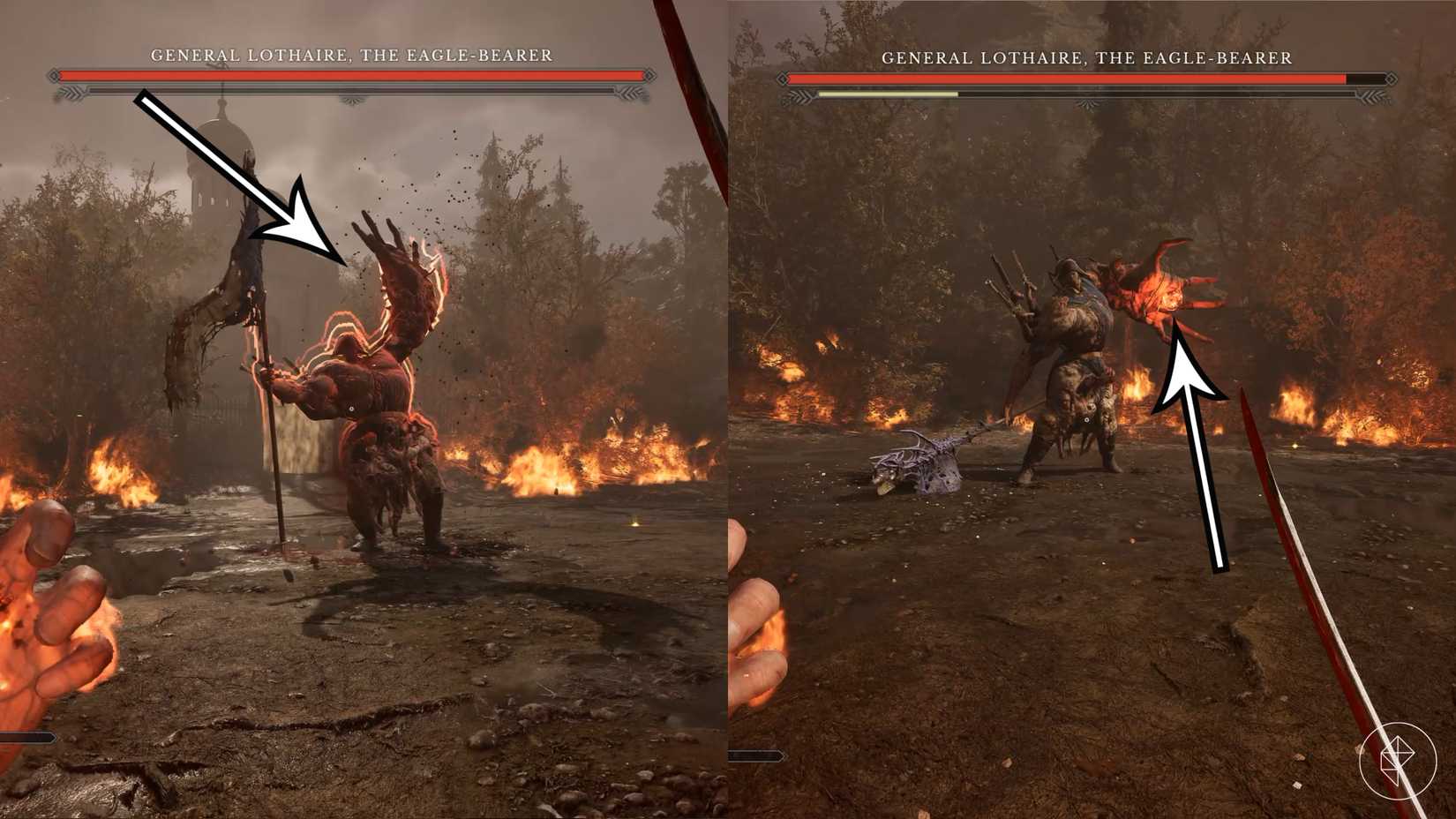General Lothaire uses his claw attacks in phase two of the boss battle in Valor Mortis.