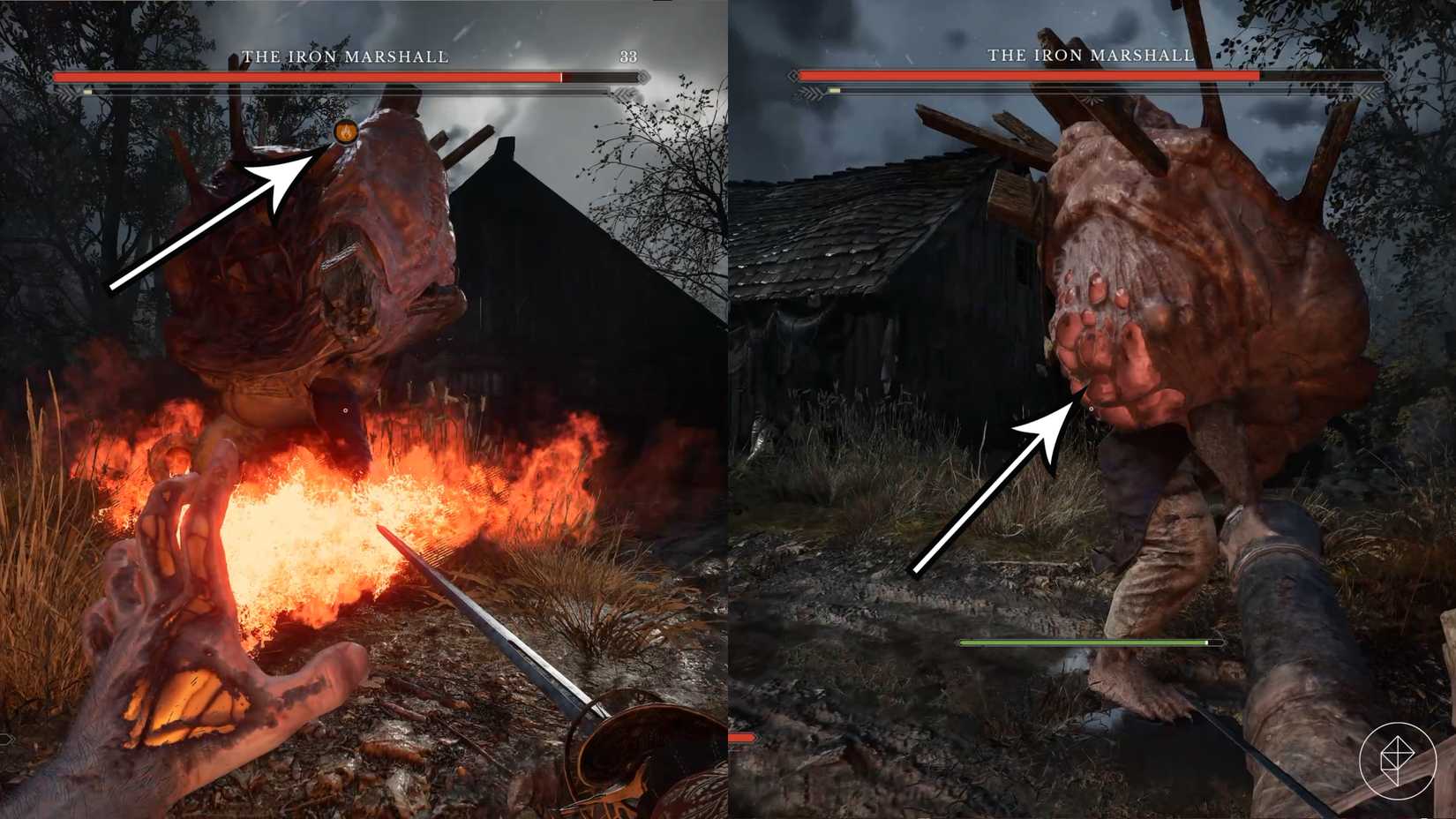 A player burns and stabs The Iron Marshall in Valor Mortis.