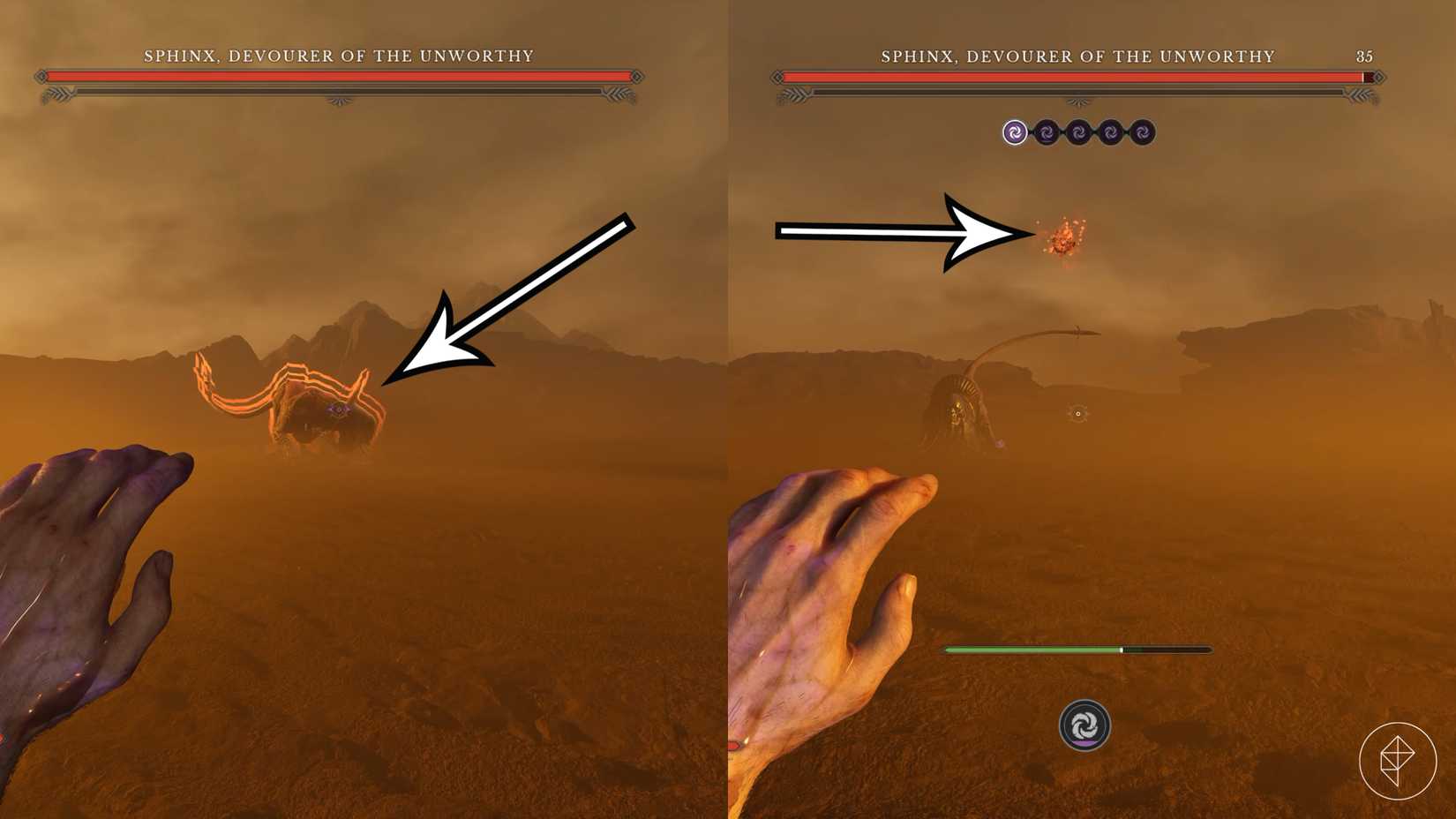 The Sphinx uses a jump attack and orb attack in Valor Mortis.