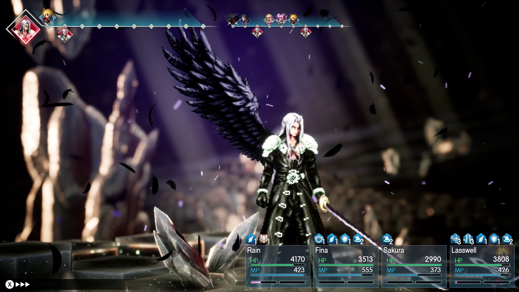 Sephiroth extends his single black wing as a boss in Final Fantasy Resonance